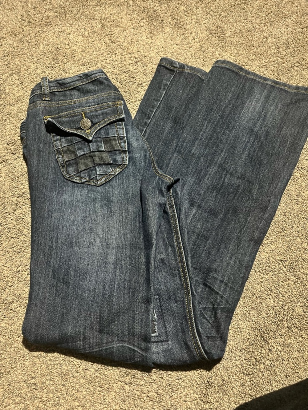 Vanilla Star Dark Blue Bootcut Jeans with Decorative Back Pocket